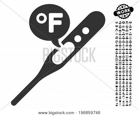 Fahrenheit Temperature icon with black bonus people pictograms. Fahrenheit Temperature vector illustration style is a flat gray iconic symbol for web design, app user interfaces.
