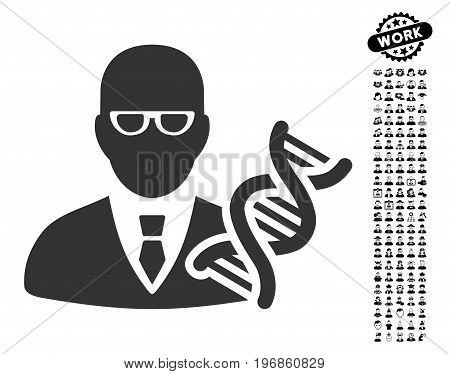 Genetic Engineer icon with black bonus professional graphic icons. Genetic Engineer vector illustration style is a flat gray iconic symbol for web design, app user interfaces.