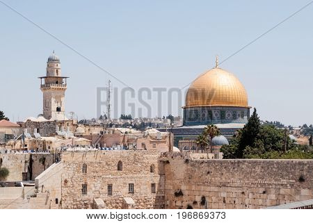 View of the Temple Mount and El-Ghawanima Tower in the Old City of Jerusalem Israel