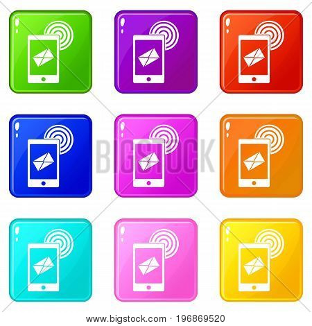 Mobile mail sign icons of 9 color set isolated vector illustration