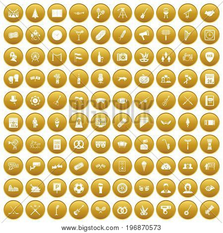 100 meeting icons set in gold circle isolated on white vector illustration