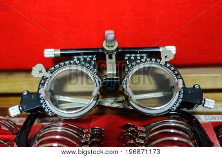 Close Up Of  Ophthalmologist Box With Lenses