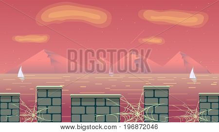 cartoon nature landscape with different platforms and separated layers for games.Vector illustration for your design. size.1920x1080