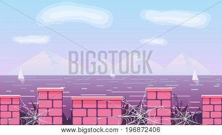 cartoon nature landscape with different platforms and separated layers for games.Vector illustration for your design. size.1920x1080