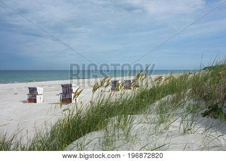 Dune At Hiddensee Island Beach With Beach Chairs In The Background