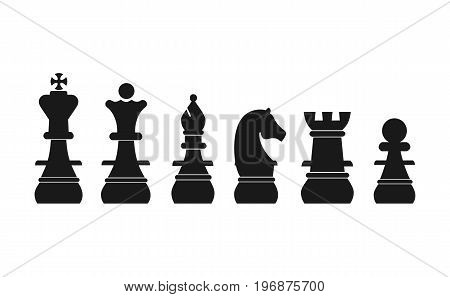 Chess pieces king queen bishop knight rook pawn flat vector icons set. Vector stock.
