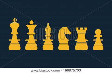 Chess pieces king queen bishop knight rook pawn flat vector icons set. Vector stock.
