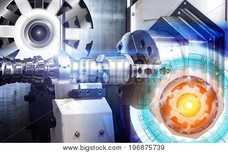 concept of abstract drawing gears and automated modern machine with numerical control CNC