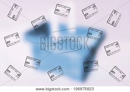Price Tag With Text Shopping Surrounded By Credit Cards