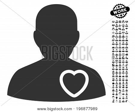 Patient Heart icon with black bonus people icon set. Patient Heart vector illustration style is a flat gray iconic symbol for web design, app user interfaces.