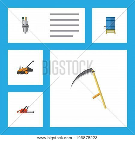 Flat Icon Dacha Set Of Hacksaw, Lawn Mower, Pump And Other Vector Objects