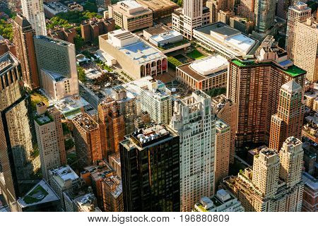 NEW YORK - JULY 02 2016: Aerial view of the Lincoln Center in Manhattan, New York City