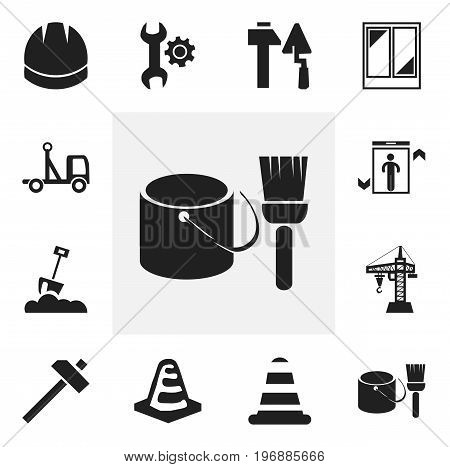 Set Of 12 Editable Structure Icons. Includes Symbols Such As Warning Cone, Hammer, Shovel And More