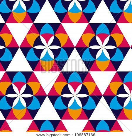 Colorfull geometric flower pattern on white background. Vector illustration.
