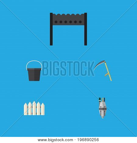 Flat Icon Dacha Set Of Wooden Barrier, Cutter, Barbecue And Other Vector Objects