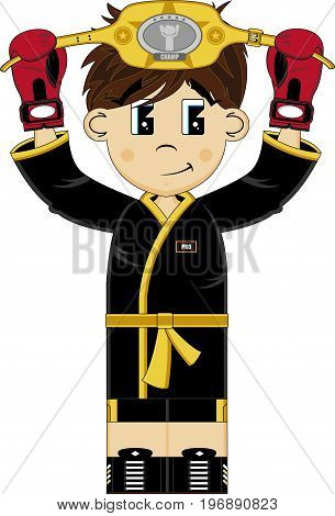 Cute Cartoon Prize Fighter Boxer with Title Belt