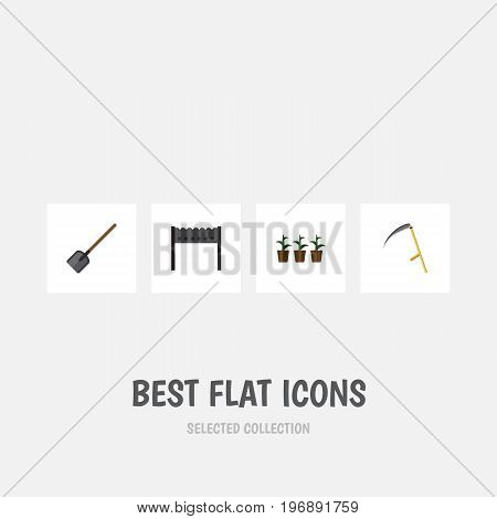 Flat Icon Dacha Set Of Shovel, Barbecue, Cutter And Other Vector Objects