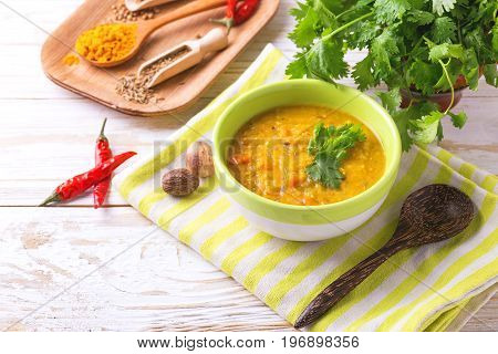 Masoor Dal - Indian Lentil Cream Soup. Curry Hyderabadi Khatti