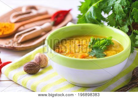 Masoor Dal - Indian Lentil Cream Soup. Curry Hyderabadi Khatti