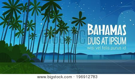 Bahamans Sea Shore Beach After Sunset Beautiful Seaside Landscape Summer Vacation Concept Flat Vector Illustration