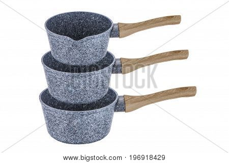 Pan buckets non-stick coating art grafit on white background isolation