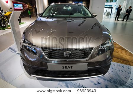 BERLIN - MAY 02 2015: Showroom. Crossover SEAT Leon X-PERIENCE. Produced since 2014.
