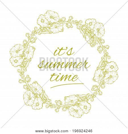 Its Summer time wreath with flowers, isolated fun, party, background, vector