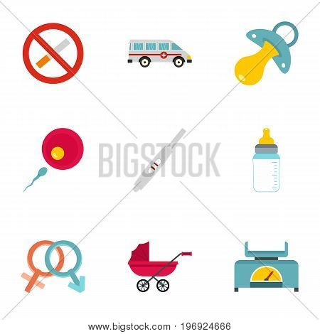 Parturition icons set. Flat set of 9 parturition vector icons for web isolated on white background