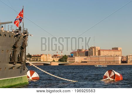 St. Petersburg, Russia - June 28, 2017: Panoramic View Of The Neva River Embankment In St. Petersbur