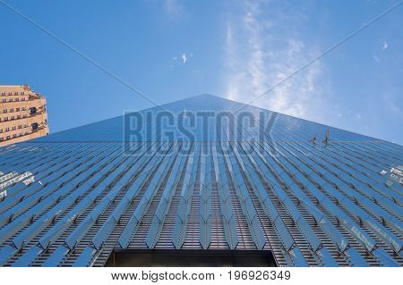 NEW YORK, USA - MAY 05, 2017: One World Trade Center, view from street level located in New York City Usa.