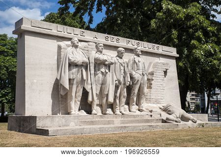 A memorial monument in Lille in memory of five First World War Resistance leaders executed by the German occupying forces.