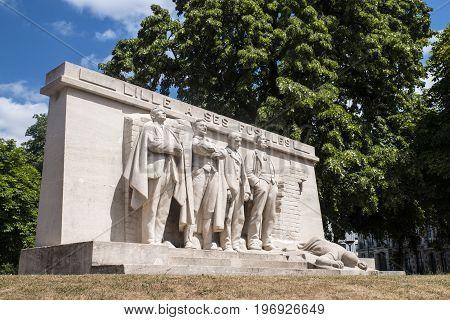 A memorial monument in Lille in memory of five First World War Resistance leaders executed by the German occupying forces.