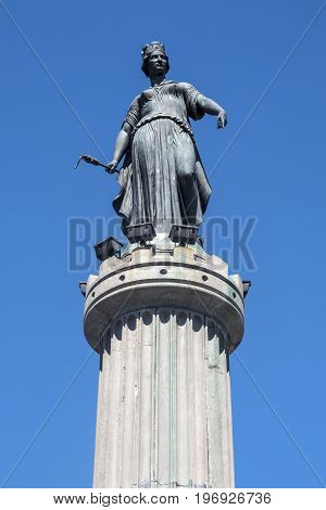 The magnificent Column of the Goddess situated in Grand Place - the central square in the historic city of Lille in France.