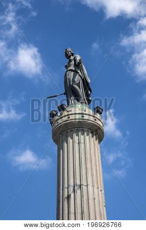 The magnificent Column of the Goddess situated in Grand Place - the central square in the historic city of Lille in France.