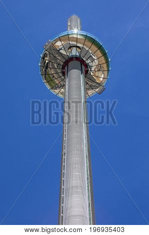 BRIGHTON UK - MAY 31ST 2017: The impressive British Airways i360 observation tower located on Brighton seafront in Sussex UK on 31st May 2017.