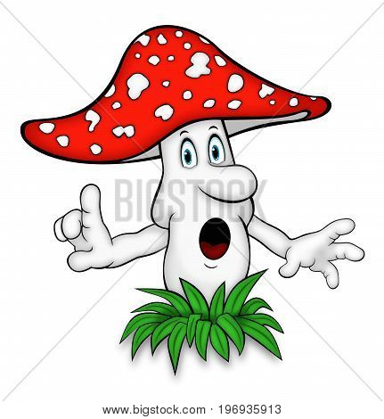 A mushroom with a red cap warns of danger. Isolated on white background