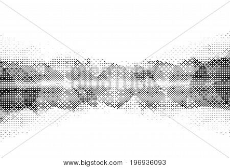 Vector illustration of monochrome particle pattern moving shape for big data visualization. Futuristic infographic on white background