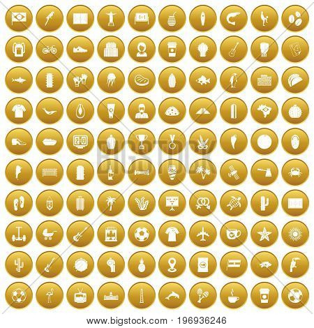 100 South America icons set in gold circle isolated on white vector illustration
