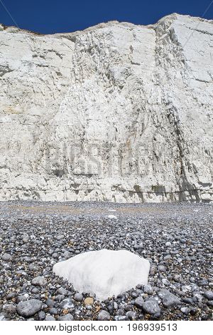 The beautiful chalk cliffs along the coastline in East Sussex in the UK.