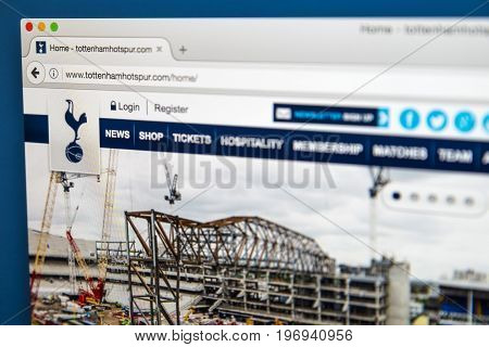 LONDON UK - JUNE 8TH 2017: The homepage of the official website for Tottenham Hotspur Football Club on 8th June 2017.