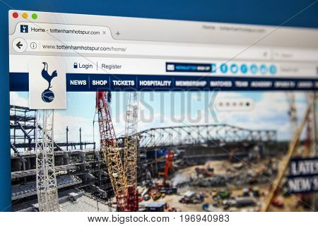 LONDON UK - JUNE 8TH 2017: The homepage of the official website for Tottenham Hotspur Football Club on 8th June 2017.