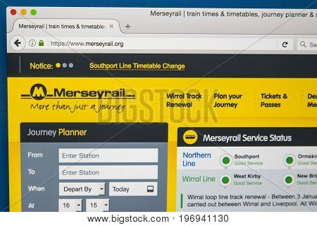 LONDON UK - JUNE 8TH 2017: The homepage of the official website for Merseyrail on 8th June 2017.
