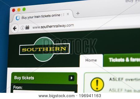 LONDON UK - JUNE 8TH 2017: The homepage of the official website for Southern Rail on 8th June 2017.