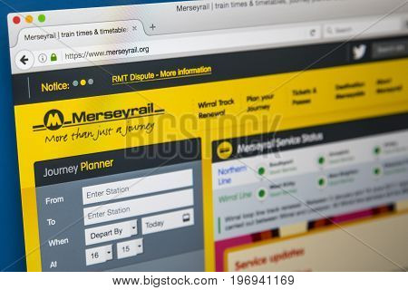LONDON UK - JUNE 8TH 2017: The homepage of the official website for Merseyrail on 8th June 2017.