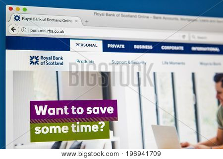 LONDON UK - JUNE 8TH 2017: The homepage of the official website for the Royal Bank of Scotland on 8th June 2017.