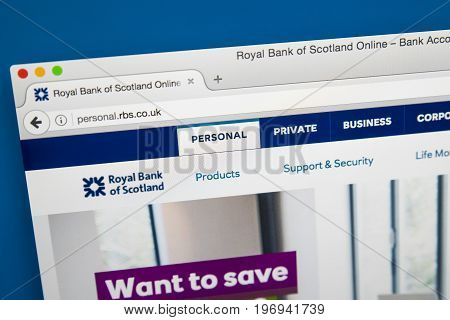 LONDON UK - JUNE 8TH 2017: The homepage of the official website for the Royal Bank of Scotland on 8th June 2017.
