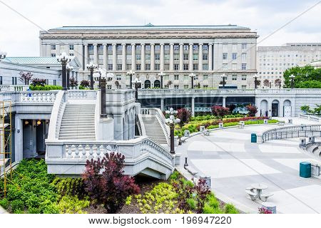 Harrisburg, Usa - May 24, 2017: Pennsylvania Capitol Exterior In City With Steps