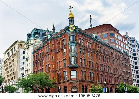 WASHINGTON, DC - JUNE 22, 2017 Sun Trust Building 15th Avenue and New York Avenue Across from Treasury Department Famous Historic Building Built 1867 Washington DC