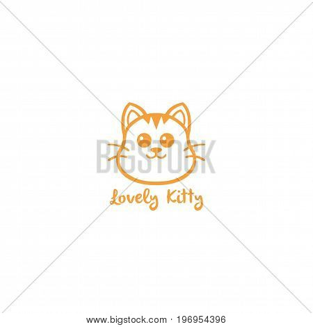 Lovely Kitty, Cute Cat Yellow Line Art Logo Vector Design Illustration