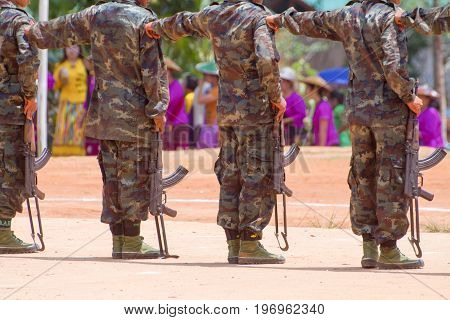 Loi Kaw Wan Myanmar - May 21: Unidentified Group Of Soldiers In A Training At Boot Camp On May 21 2017 In Loi Kaw Wan Myanmar.